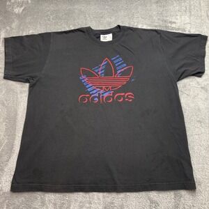 Adidas T-Shirt Mens 2XL Black Good Graphic Trefoil Logo Short Sleeve Cotton